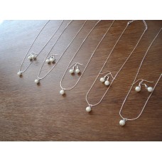 Single Pearl Necklace and Earring Bridesmaid Set